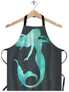 WONDERTIFY Watercolor Mermaid Apron,Hand Painted Beautiful Teal Color Ocean Mermaid Bib Apron with Adjustable Neck for Men Women,Suitable for Home Kitchen Cooking Waitress Chef Grill Bistro Apron
