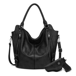 Concealed Carry Hobo Purse for Women Leather Crossbody Shoulder Bags Large Tote Bag with Detachable Holster