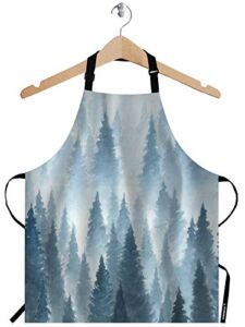 WONDERTIFY Watercolor Foggy Apron,Landscape Winter Hill Wild Nature Frozen Misty Taiga Bib Apron with Adjustable Neck for Men Women,Suitable for Home Kitchen Cooking Waitress Chef Grill Apron