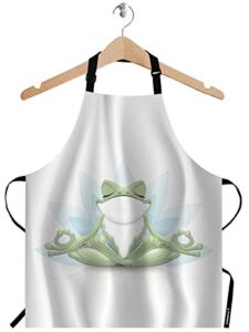 WONDERTIFY Wellbeing Frog Apron,Funny Frog Doing Yoga Bib Apron with Adjustable Neck for Men Women,Suitable for Home Kitchen Cooking Waitress Chef Grill Bistro Baking BBQ Drawing Cobbler Apron