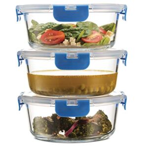 Superior Glass Meal-Prep Containers – 3-pack (35oz) Newly Innovated Hinged BPA-Free Locking Lids – 100% Leakproof Glass Food-Storage Containers, Great On-the-Go, Freezer-to-Oven Safe Lunch Containers