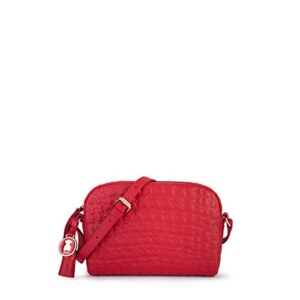 TOUS Red Leather Crossbody Bag for Women, 14x19x5 cm, with Bear Embossing in Crocodile Effect, Sherton Collection