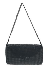 Womens Evening Clutch Metal Mesh purse handbag with short shoulder strap for Cocktail Party Prom Wedding (Black)
