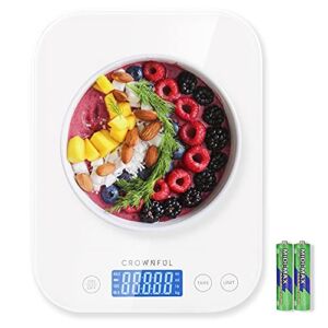 Food Scale, CROWNFUL 22lb/11kg Digital Kitchen Scale Weight Grams and oz with LCD Display & Waterproof Glass Surface for Cooking, Baking, Electronic Scale, Battery Included (White)