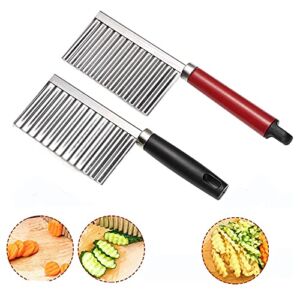 2 Pcs Potato Crinkle Cut knife, Stainless Steel Wavy Slicer, Decorative Knife for Fruits and Vegetables, Home Kitchen Wavy Blade Cutting Tool. For Carrot,Cheese,Potatoes Decoration Gadget (Black+Red)