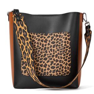 BROMEN Hobo Bags for Women Leather Handbags Designer Shoulder Bucket Crossbody Purse Leopard Print