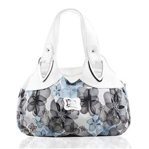 Panzexin Handbag For Ladies, Fashion Print Floral Bag Top Handle Handbags For Women (White&Fantasy Blue)