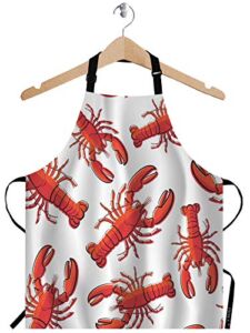 EKOBLA Lobsters Aprons Red Nautical Decorative Crayfish Fresh Seafood Ocean Animal Waterproof Resistant Chef Cooking Kitchen BBQ Adjustable Aprons for Women Men 27×31 Inch