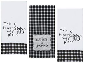 3 Farmhouse Country Themed Decorative Cotton Kitchen Towels Set with Black and White Print | 1 Tea and 2 Dual Purpose Towel for Dish and Hand Drying | by Kay Dee Designs
