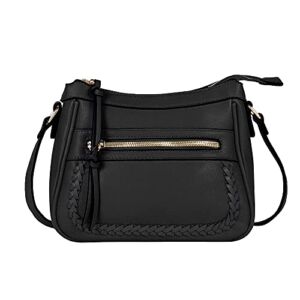 EMPERIA Elva Small Whipstitch Vegan Leather Crossbody Bags Shoulder Bag Purse Handbags for Women Black