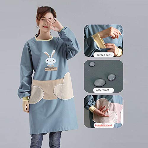 Classic Fashion Aprons For Women Waterproof and Oil Proof Long Sleeve Apron Smocks Overalls Adult For Home Furnishing Kitchen Plus Size (LEATHER BLUE) | The Storepaperoomates Retail Market - Fast Affordable Shopping