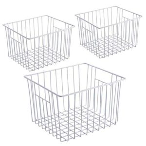 iPEGTOP Deep Refrigerator Freezer Baskets, Large Household Wire Storage Basket Bins Organizer with Handles for Kitchen, Pantry, Freezer, Cabinet, Closets, Pearl White, Set of 3