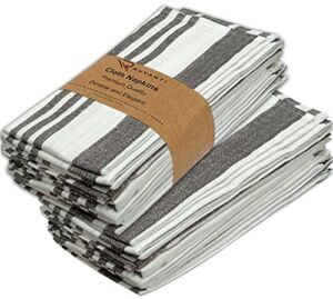 Ruvanti Kitchen Cloth Napkins 12 Pack 100% Cotton 20 by 20 Inch Grey Stripes, Dinner Napkins, Soft, Comfortable, Washable Cloth, Linen Napkin for Family Dinners, Weddings, Cocktail Parties & Home Use.