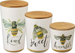 Primitives by Kathy Kitchen Canisters, Set of 3, Bees – Kind, Sweet, Humble