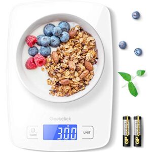 Geekclick Digital Food Kitchen Scale, 22lb Small Scale for Food Weight Grams and Oz/Ounces, Kitchen Tools for Baking, Cooking, Weight Loss, 1g/0.05oz Precise Graduation,Easy Clean Tempered Glass-White