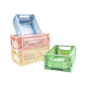 PTSGCAI 4-Pack Mini Baskets Plastic for Shelf Home Kitchen Storage Bin Organizer, Stacking Folding Storage Baskets for Classroom Bedroom Bathroom Office (5.9 x 3.8 x 2.2)…