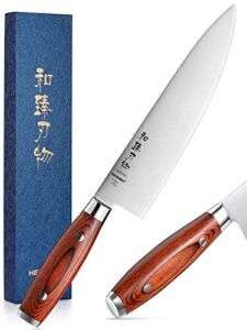 HEZHEN Chef Knife Professional, 8-Inch,Sharp Kitchen Knife, Cooking Tool at Home, German 1.4116 Steel Pakka Wooden Handle.For Restaurants And Picnics.Basic Series