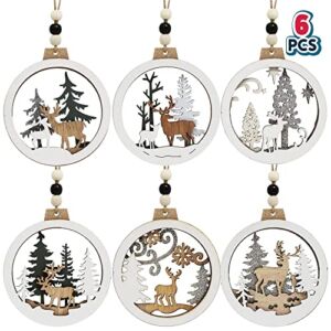 Joiedomi 6 Pcs Wooden Christmas Ornaments Hanging Reindeer Ornaments for Indoor/Outdoor Holidays, Party Decoration, Tree Ornaments, Events, and Christmas