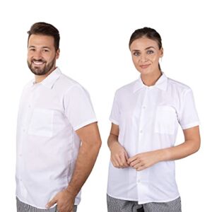 Elite Kitchens Apparel Professional Chef Shirts Bulk 6 Pack, White Short-Sleeved with Snap Buttons and Thermometer Pocket for Restaurant or Home Kitchen