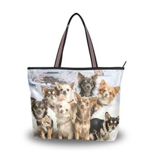 My Daily Women Tote Shoulder Bag Cute Chihuahuas Dog Handbag Large