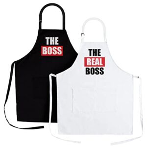 Nomsum Aprons for Couples | The Boss & Real Boss Apron Set | Premium Quality Kitchen Aprons | Perfect for Weddings, Engagements, Anniversaries and Bridal Showers | 2-Piece, One Size Fits All