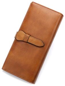 Genuine Leather Wallet Women long Purse Clutch Vintage Cowhide Handmade Card Holder Organizer (Brown)