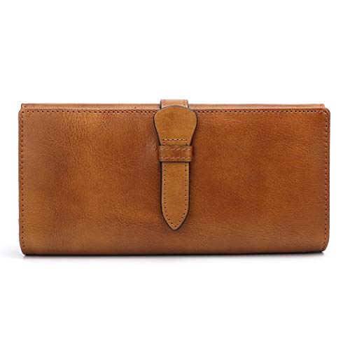 Genuine Leather Wallet Women long Purse Clutch Vintage Cowhide Handmade Card Holder Organizer (Brown) | The Storepaperoomates Retail Market - Fast Affordable Shopping