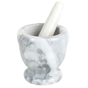 Home Basics gr Marble Mortar and Pestle Molcajete for Spice Grinding, Seasoning, herb Grinder, Garlic, Homemade sauces, Guacamole, Pesto, Pill Crusher wi, White