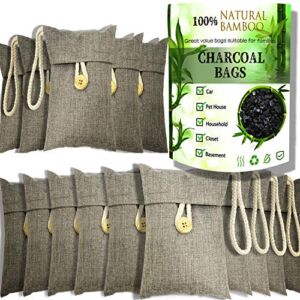 Charcoal bags Odor Absorber Activated Bamboo Charcoal Air Purifying Bag for Home Odor Eliminator Car Air Freshener for Closet Deodorizer Shoe Room Basement Litter Box Pet safe Bag 15Packs×100g