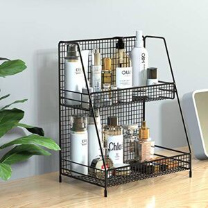 MINGFANITY Metal 2 Tier Spice Storage Rack for Kitchen, Countertops, Cabinets, Organizer for Bathroom ,Basket for Office and Home, Black