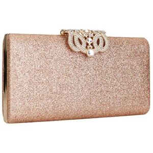 Womens Glitter Evening Bag Bling Cocktail Party Sequin Handbag Prom Party Wedding Purse (Rose gold color)