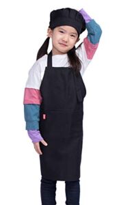 ALIPOBO Kids Apron and Chef Hat Set, Children’s Adjustable Bib Apron with 2 Pockets. Cute Boys Girls Kitchen Apron for Cooking, Baking, Painting, Training Wear (2-5 Year, Black)