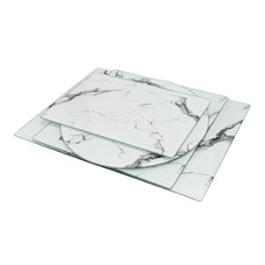 VASUHOME Glass Cutting Board Set of 4, The Place Mat,Shape Variety Decorative Marble Cutting Board with Tempered Glass, for Kitchen, White