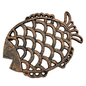 Cast Iron Fish Trivet with Rubber Feet – Table Decor – Rustic Kitchen Accessory – Aged Copper