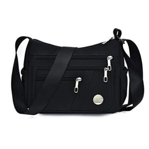 Anti Thief Crossbody Bag for Women Waterproof Shoulder Bag Messenger Bag Casual Nylon Purse Handbag (black)