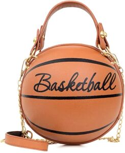 Women Basketball Shaped Cross Body Messenger Bag Purse Tote Mini Shoulder PU Leather Round Handbag for Girls（Brown)