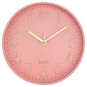 Lumuasky Pink Wall Clock Modern Battery Operated Analog Small Cute Silent Non-Ticking Decorative Clock for School Office Classroom Bedroom Kitchen Living Room Nursery Decor (10 inch)