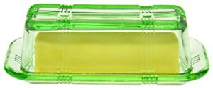HOME-X Depression Style Green Glass Butter Dish with Lid, Retro Kitchen Decor, Wedding Gift