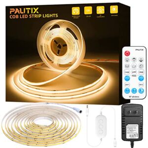 COB LED Strip Light 2700K,PAUTIX 16.4ft Dimmable 2520LEDs DC24V Warm White LED Strip Lights,High Lumen Tape Lights Kit with RF Remote Timer Function and 36W Power Supply for Home, Kitchen DIY Lighting