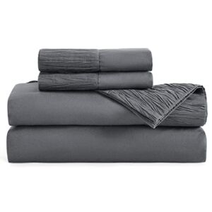 BEDSURE Queen Sheet Set – Soft 1800 Sheets for Queen Size Bed, 4 Pieces Hotel Luxury Grey Queen Sheets, Easy Care Polyester Microfiber Cooling Bed Sheet Set