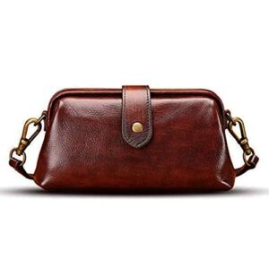 Premium Leather Retro Handmade Bag, Ladies Vintage Leather Purse Shoulder Purses Messenger Bag Doctor Bag (Coffee)
