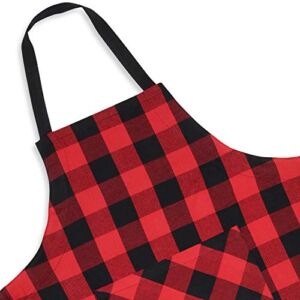 Cackleberry Home Red and Black Buffalo Check Woven Fabric Bib Apron Pocket Adjustable Strap