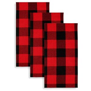 Cackleberry Home Red and Black Buffalo Check Woven Fabric Kitchen Towels 18 x 28 Inches, Set of 3