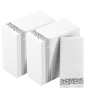 [400 Pack]Vplus Paper Napkins Guest Towels Disposable Premium Quality 3-ply Dinner Napkins Disposable Soft, Absorbent, Party Napkins Wedding Napkins for Kitchen, Parties, Dinners or Events(Silver)