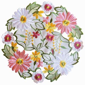 Embroidered Flowery Table Placemat Set of 4 Floral Daisy Cutwork Embroidered Table Doily, Home Kitchen Dining Spring/Summer Tabletop Decoration