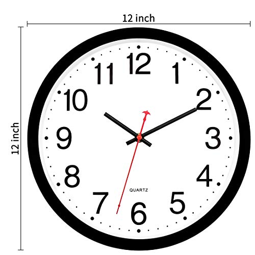 Black Wall Clock Silent Non-Ticking 12 Inch Quartz Battery Operated Round Analog Wall Clock for Classroom School Office Living Room Bedroom Home | The Storepaperoomates Retail Market - Fast Affordable Shopping