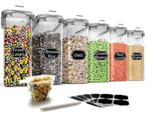 Wildone Cereal Storage Containers Set, Large BPA Free Plastic Airtight Food Storage Containers 4L /135.3oz for Cereal, Flour, Sugar, 6 Piece Set Cereal Dispensers with 20 Labels & Marker, Grey