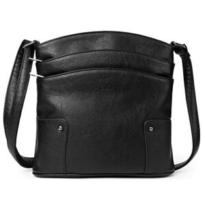 CLUCI Crossbody Bags for Women Leather Purse Travel Vacation Triple Pockets Vintage Handbags Shoulder Bags Mother’s Day Gift Black