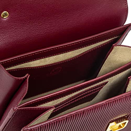 Valentino Orlandi Women’s Small Handbag Top Handle Bag Italian Designer Gothic Purse Burgundy Genuine Leather Bag in Plisse Pleated Design with Chain Strap | The Storepaperoomates Retail Market - Fast Affordable Shopping