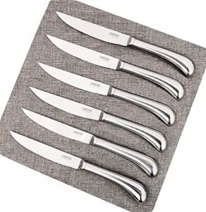 Steak Knives Set of 6 – Premium Stainless Steel, Dishwasher Safe – Polished Shiny Blade & Handle, Straight Edge – Kitchen Table Knife Set 4.5 Inch Dinner Knives Non Serrated UMOGI
